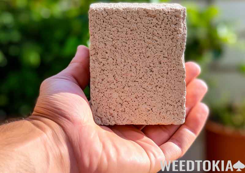 Hempcrete brick held in a hand
