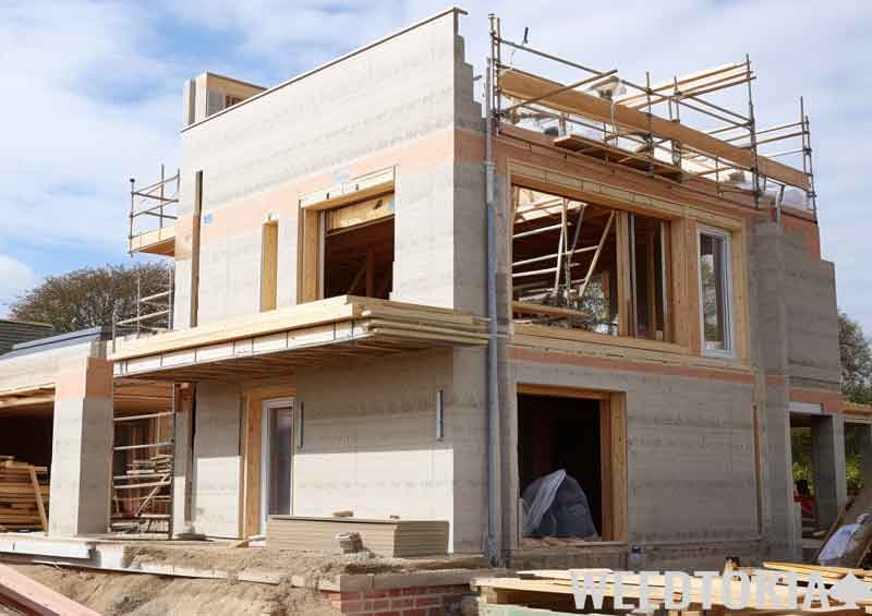 House under construction using Hempcrete bricks