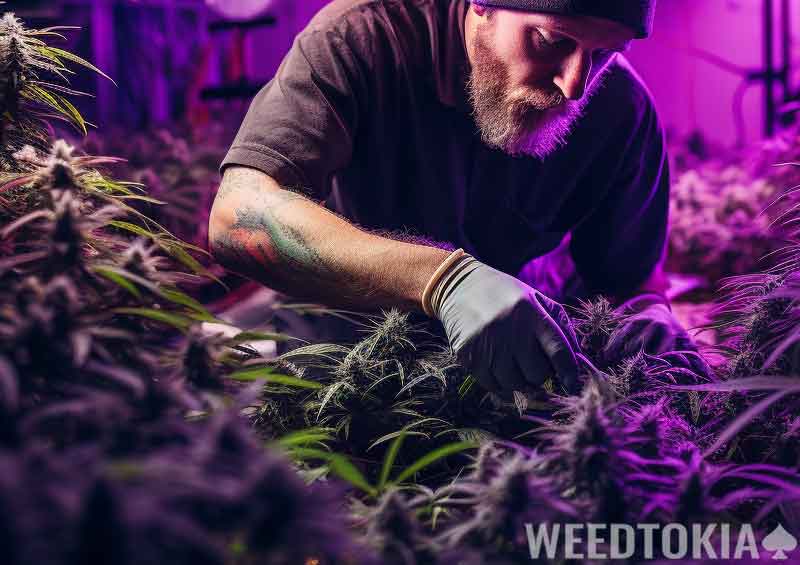 Employee removing fan leaves