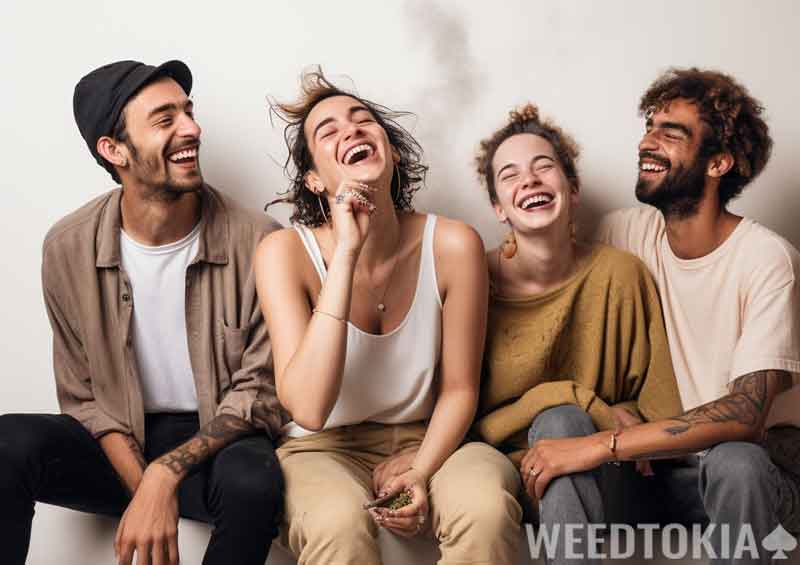 Four friends passing a joint