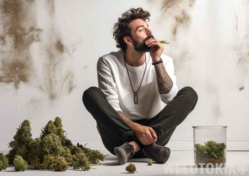 Guy and a mountain of weed