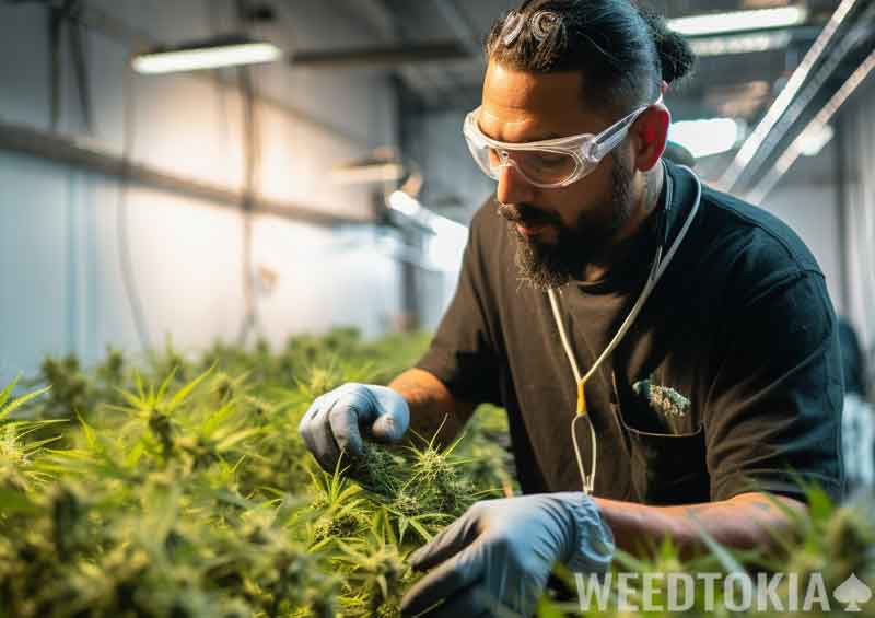 Technician maintaining a sea of green