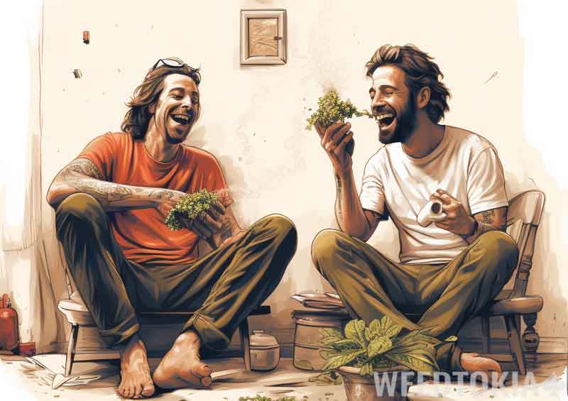 Two stoners smelling weed