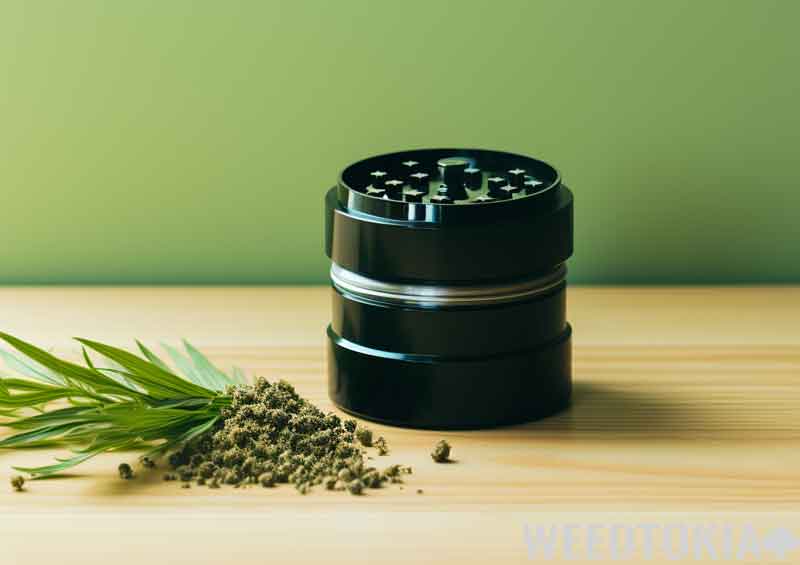 Beautiful black weed grinder with marijuana