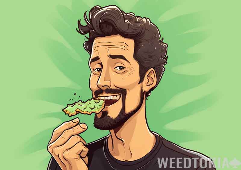 Cartoon of guy eating weed cookies
