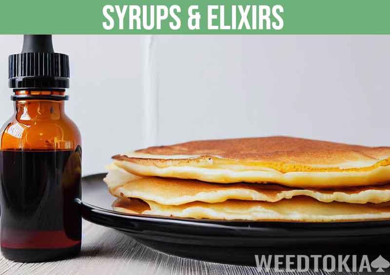 THC syrup and pancakes on table