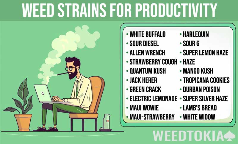 Weed strains for productivity infographic